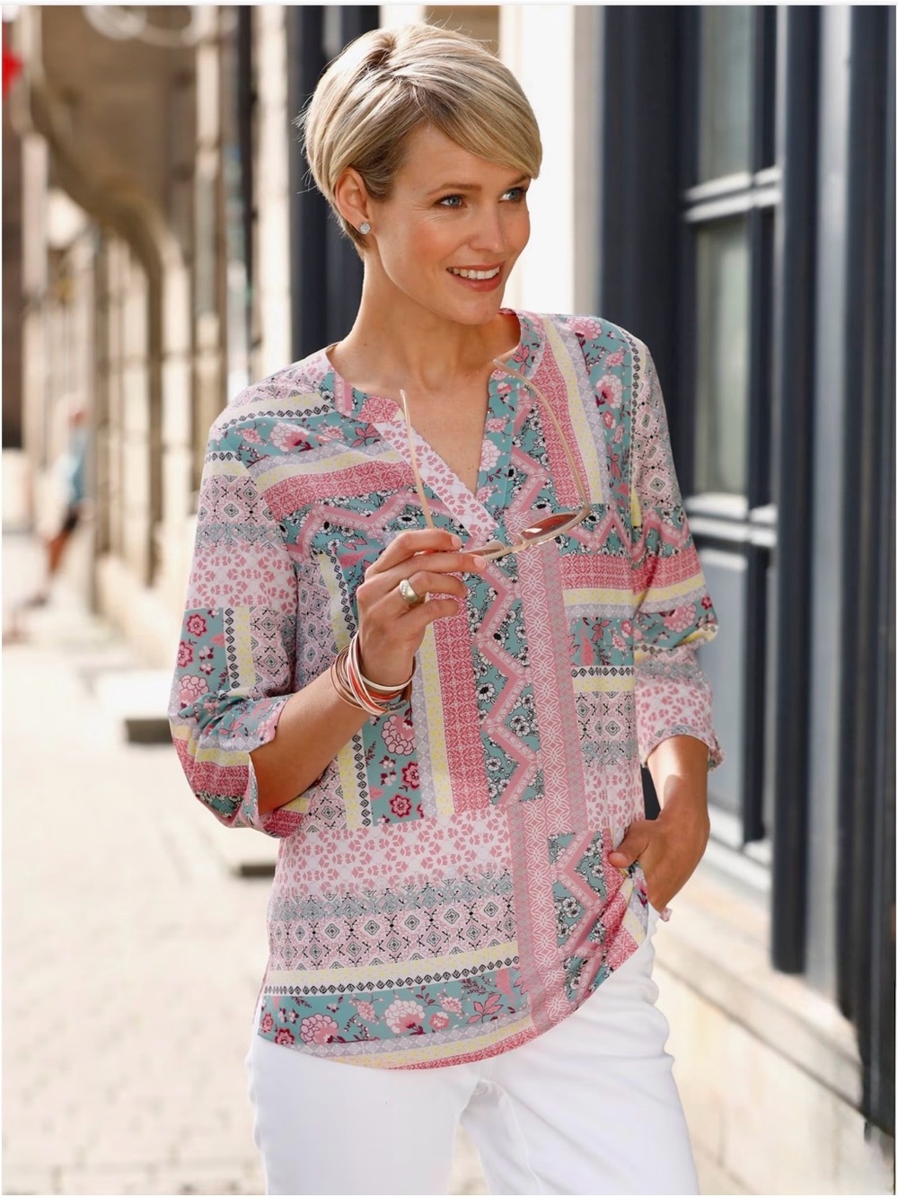 Witt Women’s Size 18 Multicolor Patchwork Print 3/4 Sleeve Blouse Top